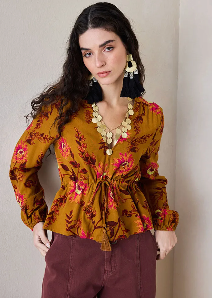 Blusa estampara flores manga larga Umbrale