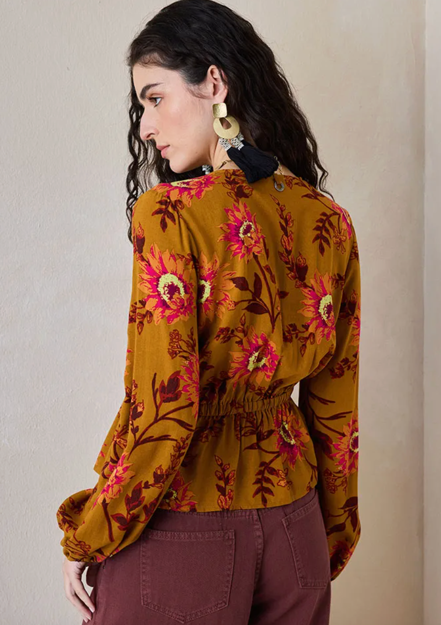 Blusa estampara flores manga larga Umbrale