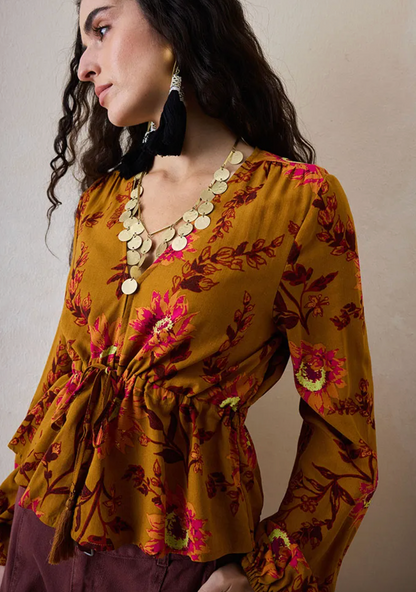 Blusa estampara flores manga larga Umbrale