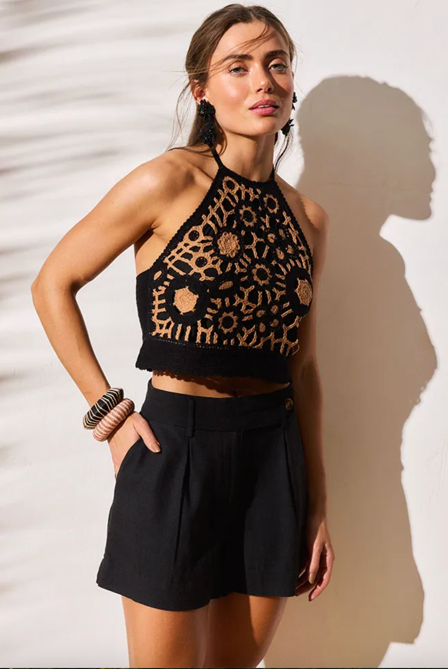 Polera Crop Tejido Crochet Umbrale