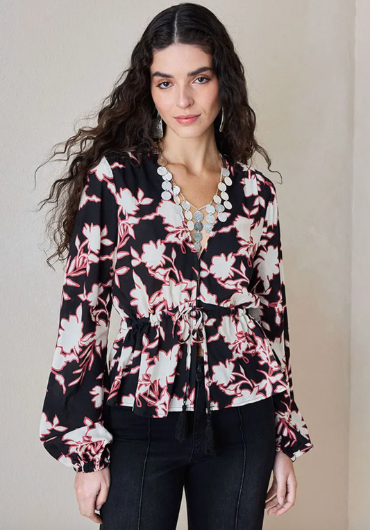 Blusa estampara flores manga larga Umbrale