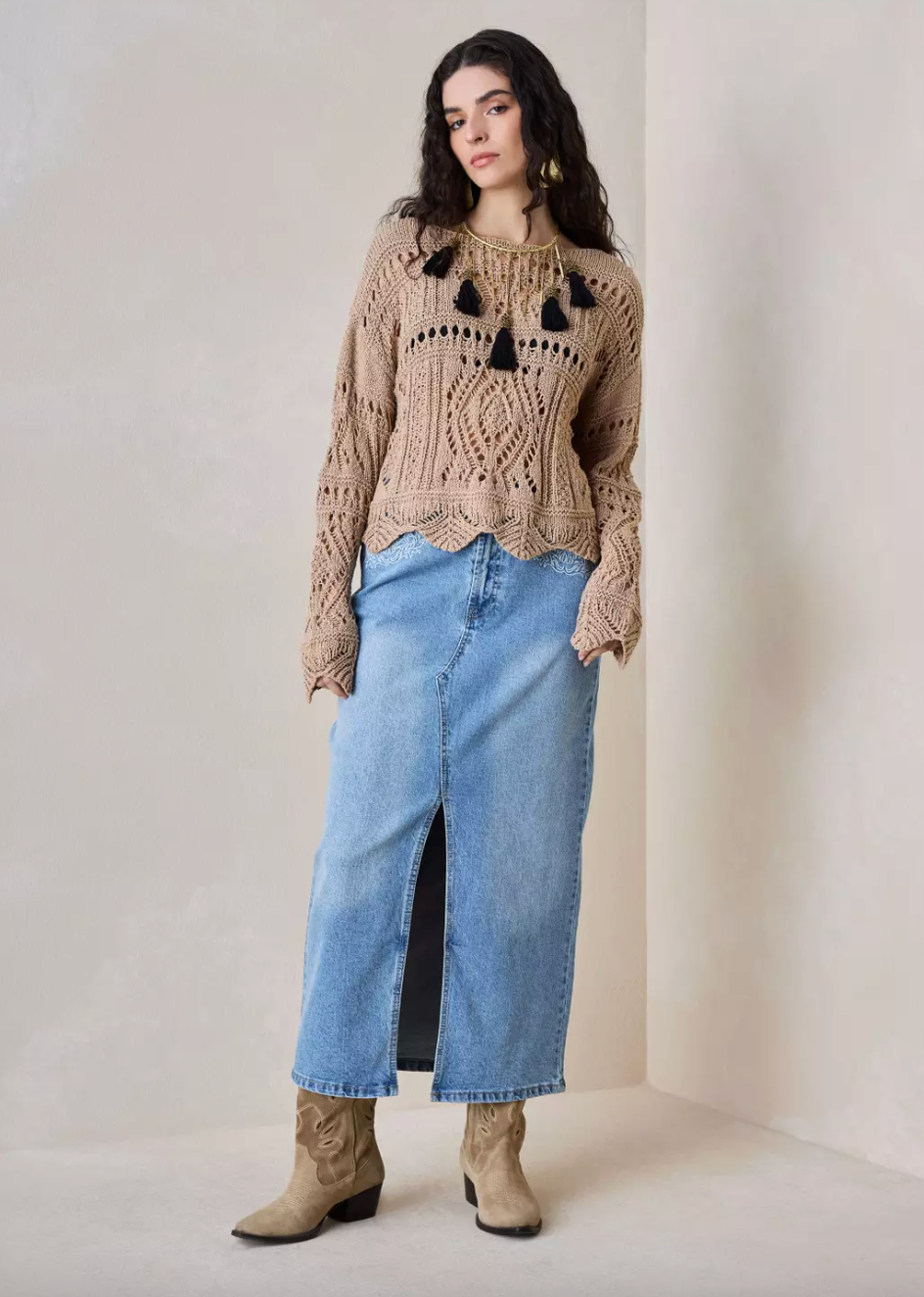 Falda Denim Larga Umbrale